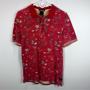 Scotch & Soda Red Polo Shirt with Tropical Print
